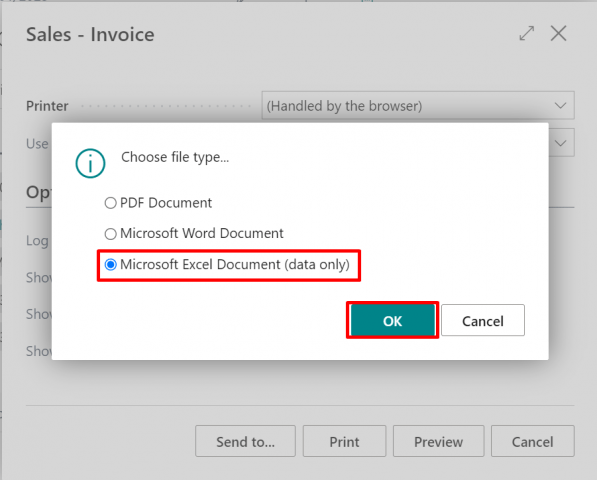 Choose “Microsoft Excel Document (data only)”