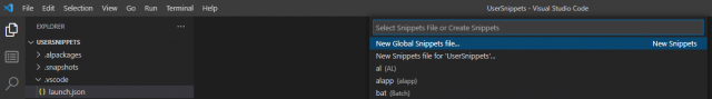 Select New Global Snippets file