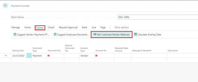 On the Payment Journal page, you can use the Net CustomerVendor Balances action to net the Customer and Vendor balances for the company.