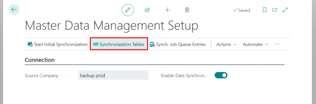 Choose the Synchronization Tables action to add, remove, enable or disable the tables to synchronize.