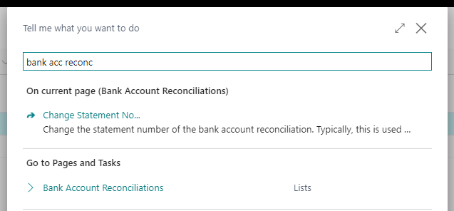 Select the icon, enter Bank Account Reconciliations, and then choose the related link.