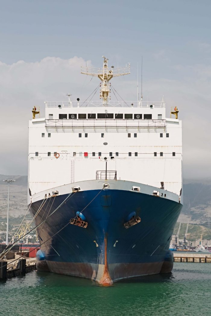 Modern transport ship on water